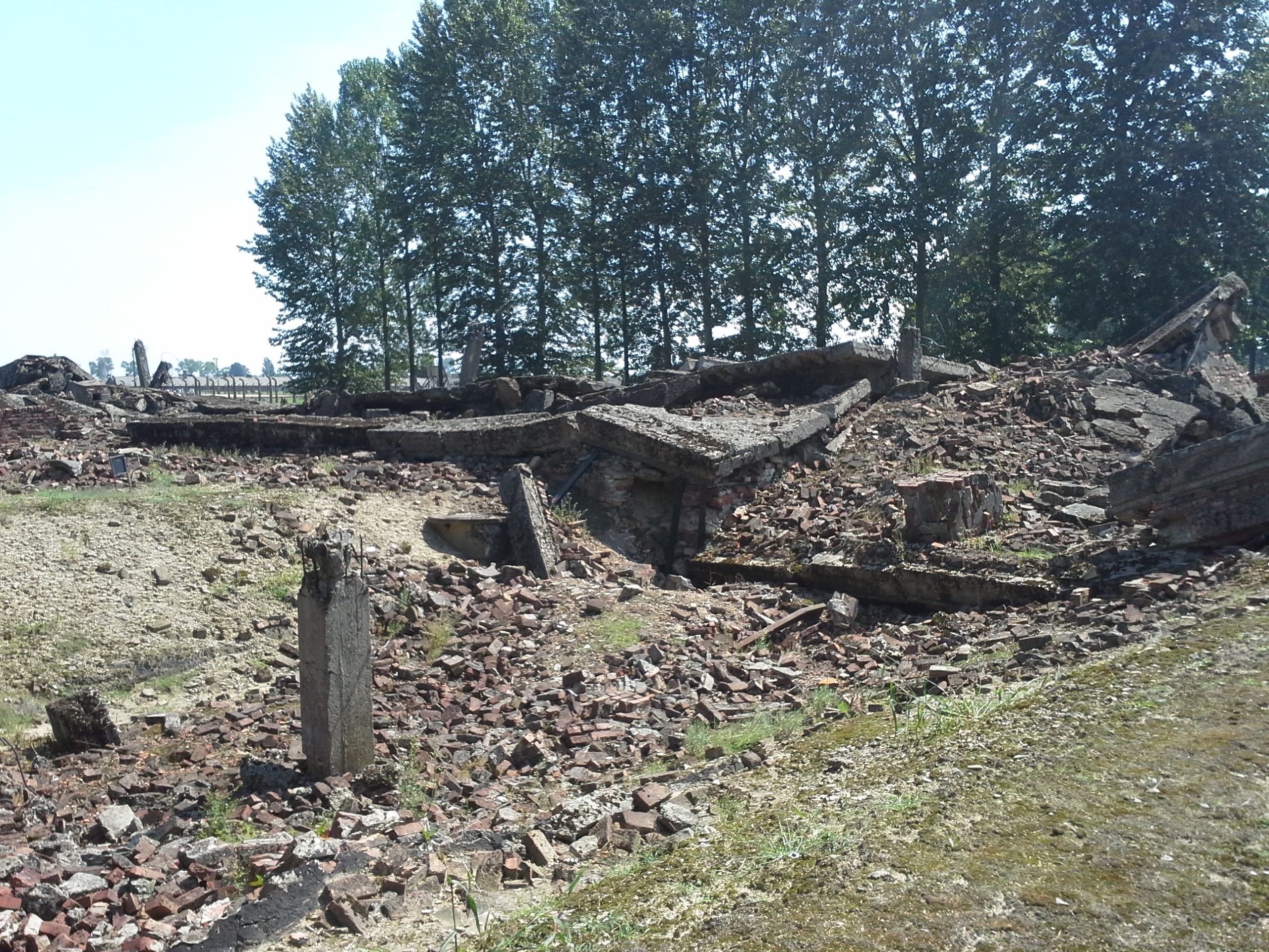 Ruins of a crematory. Birkenau had four crematories. After the victims were gassed their bodies were cremated and their ashes dumped in nearby fields. The crematories were blown up by the German authorities shortly before the camp was evacuated in January 1945.